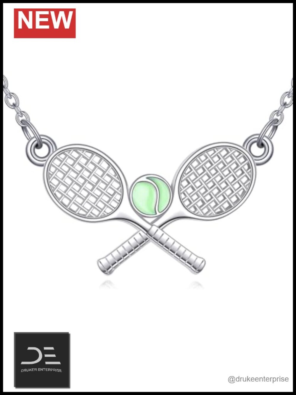 Sterling Silver Tennis Racket Pendant Necklace Sports Jewelry Gift